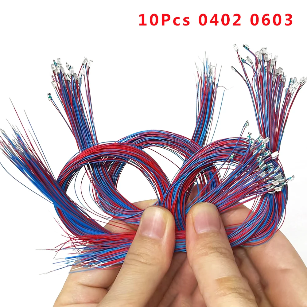 10Pcs/Lot Model 0402 0603 SMD LED Wired Chip Micro Led Pre-Soldered Lamp Railway Model 30cm 3V  DIY Model Kit For Gundam Scenes