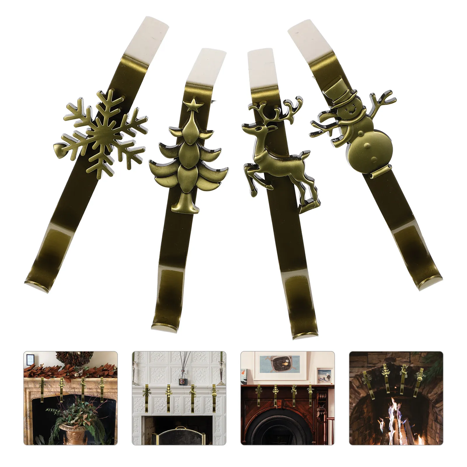 4Pcs Iron Christmas Stockings Holder Fireplace Mantel Hook Sturdy Hanging Hook Xmas Stocking Socks Decoration Stocking Hanger
