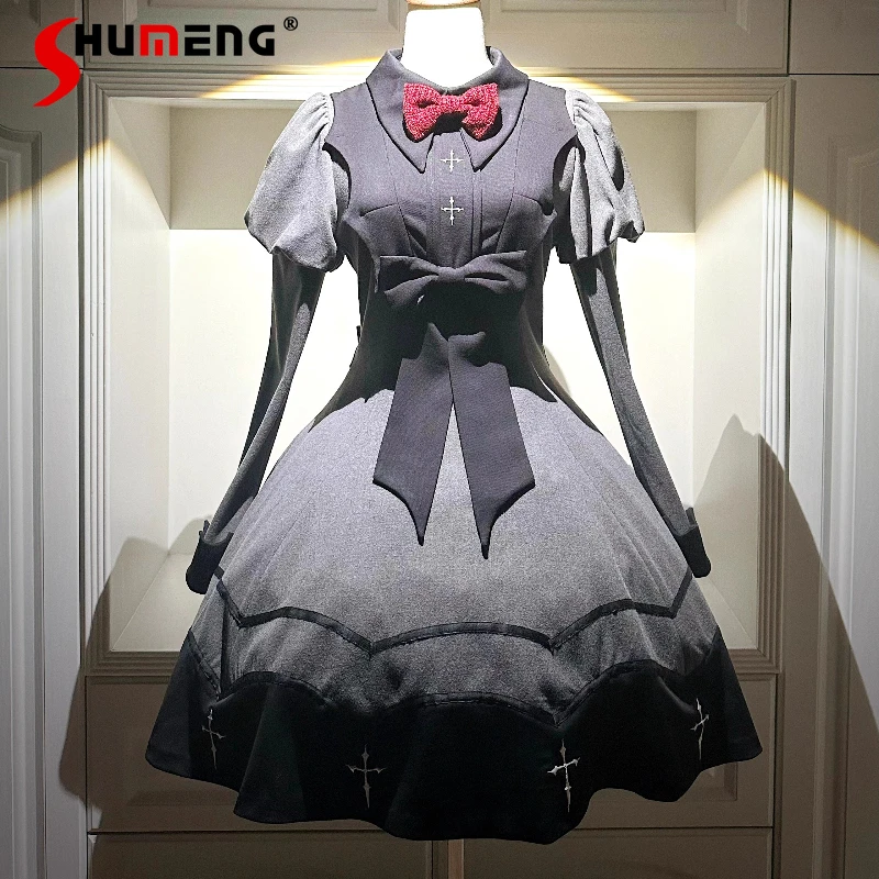 

Original Black Gothic Dark Lolita Long Sleeve Dress OP Autumn Winter New Women's Slim Fit Cosplay Dress Girls Sweet Cool Dress