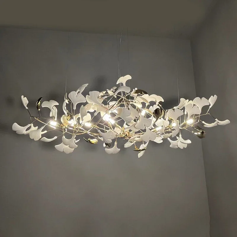 Lampadario di lusso con foglie di ginkgo Lampadari da soffitto per grandi hall dell'hotel Villa soggiorno sala da pranzo Lampada a sospensione per decorazioni per la casa con foglie creative