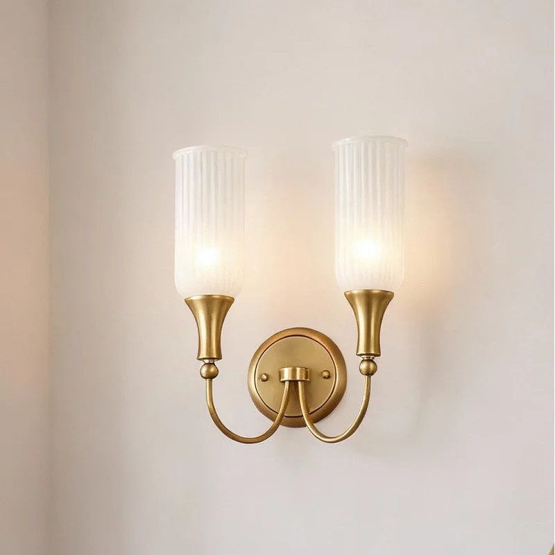 Vintage Metal Wall Sconce Vertical Ribbed Frosted Glass Shade Wall Lamp Farmhouse Decor Wall Light for Bedroom Bathroom Co