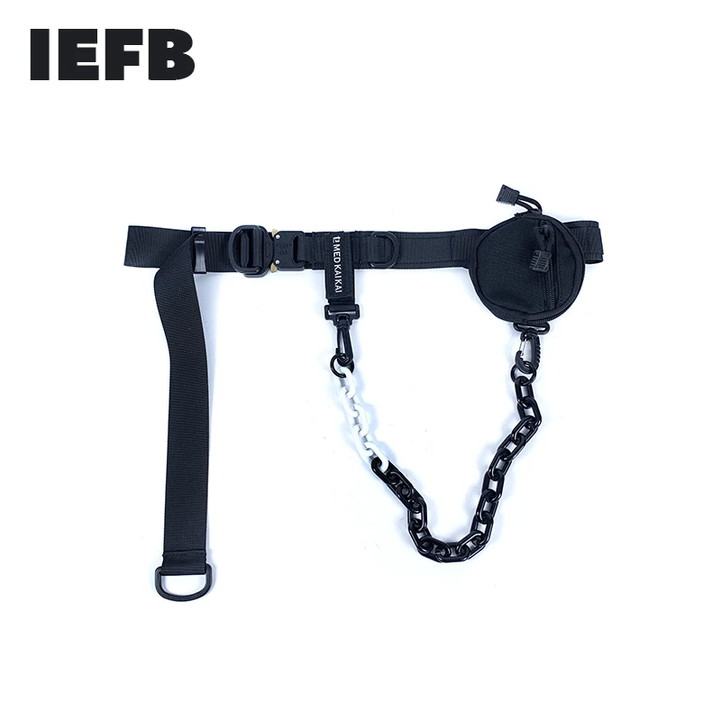 

IEFB Men's Clothing Accessories 2023 Fashion New Function Tactical Belt With Pants Chain Mini Pocket Bag Hip Hop 9Y1128