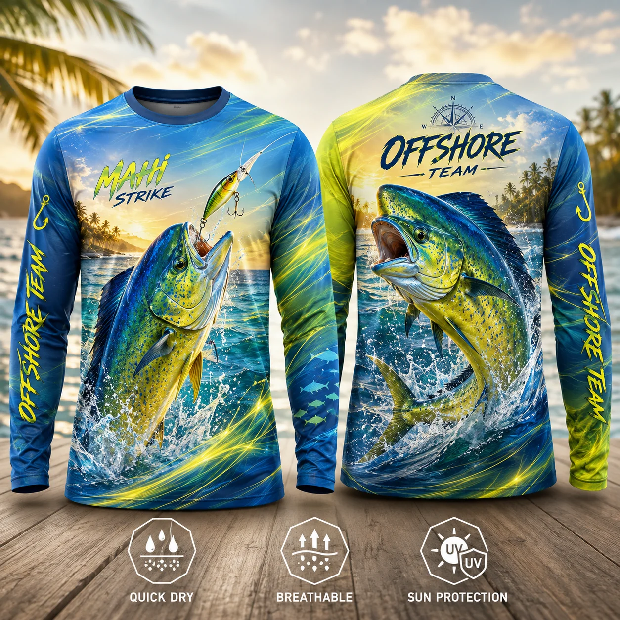 Mahi Mahi Fishing Shirt Men Ikan Belitung 3D Fish Print Long Sleeve Quick Dry UPF 50 UV Protection Fishing Jersey