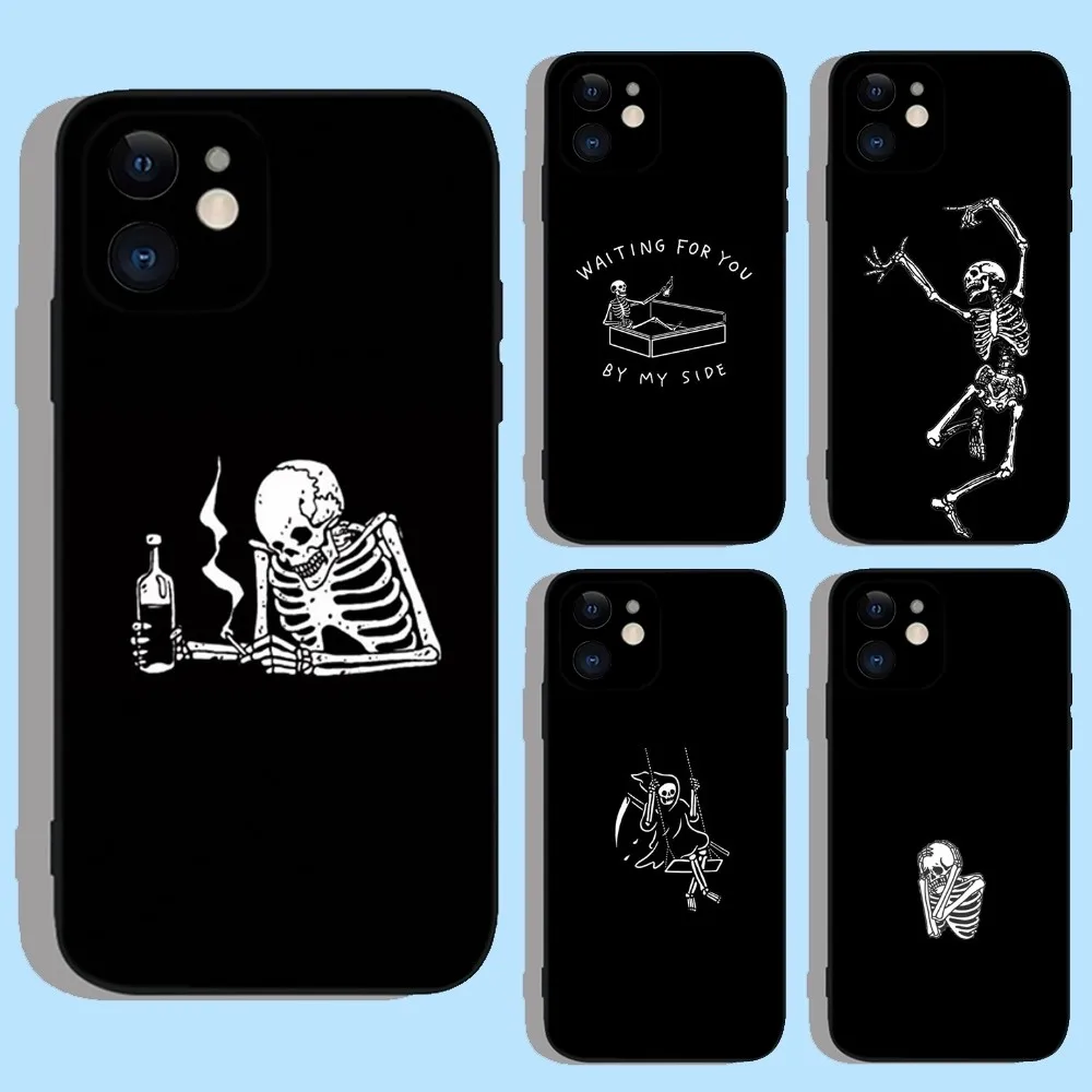

Skeleton Skull Cute Phone Case For iPhone 16e,16,15,14,13,12,11,XS,XR,X,8,7,Pro,Max,Plus,mini Silicone Black Cover
