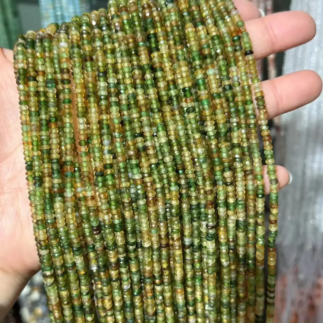 4A Natural Yellow Green Tourmaline Faceted Rondelle Beads Loose DIY Jewelry Making Accessories for Bracelet Necklace