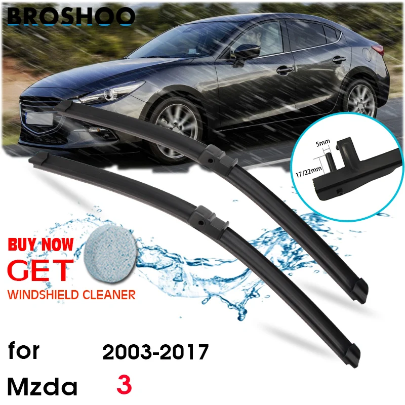 BROSHOO Auto Wipers Blade Rubber For Mazda 3(Europe Model)/3 Axela Model Year From 2003 To 2017 Fit Standard Hook/Side Pin Arms