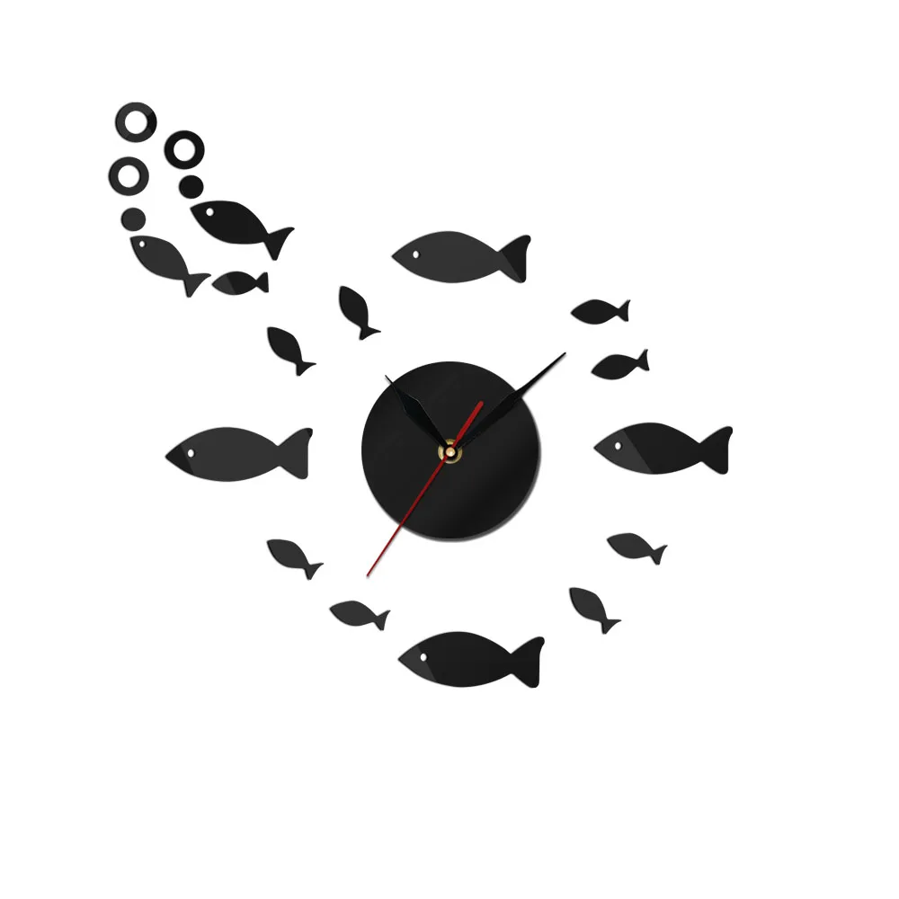 ساعة حائط فنية حديثة إبداعية تصنعها بنفسك ، شكل سمكة صغيرة ، ملصق جدارية مرآة ، زجاج شبكي من الأكريليك ، نقل المنزل ، هدية ديكور المنزل
