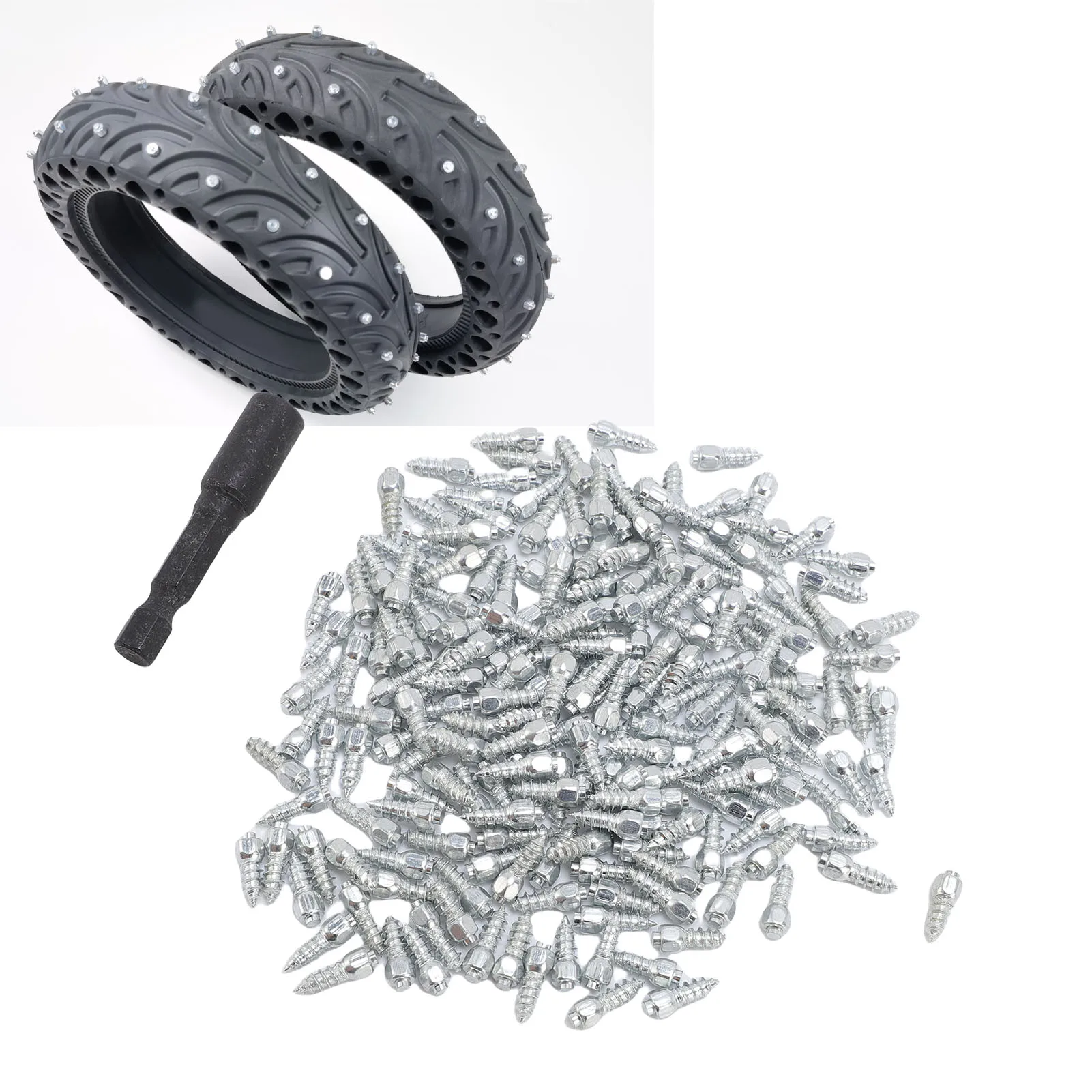 200 peças 12mm pinos de pneu de aço antiderrapante anti gelo neve picos de pneu com ferramenta de instalação para moto motocicleta dirt bike
