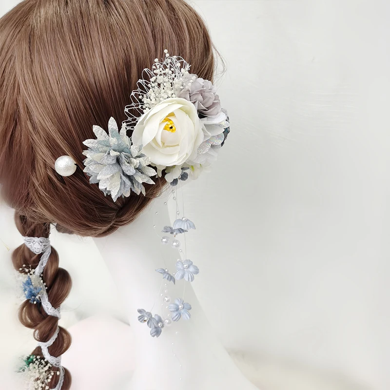 Lolita Haaraccessoires Gedroogde Bloem Kant Parel Haarspeld Bruiloft Afstuderen Ceremonie Theekransje Multi-element Hanfu Hoofdtooi Set