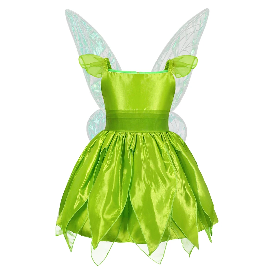 Tinkerbell Fairy Dress Girl Disney Princess Tiana Birthday Costume Halloween Party Cosplay Outfit With Wings Kids Green Frocks