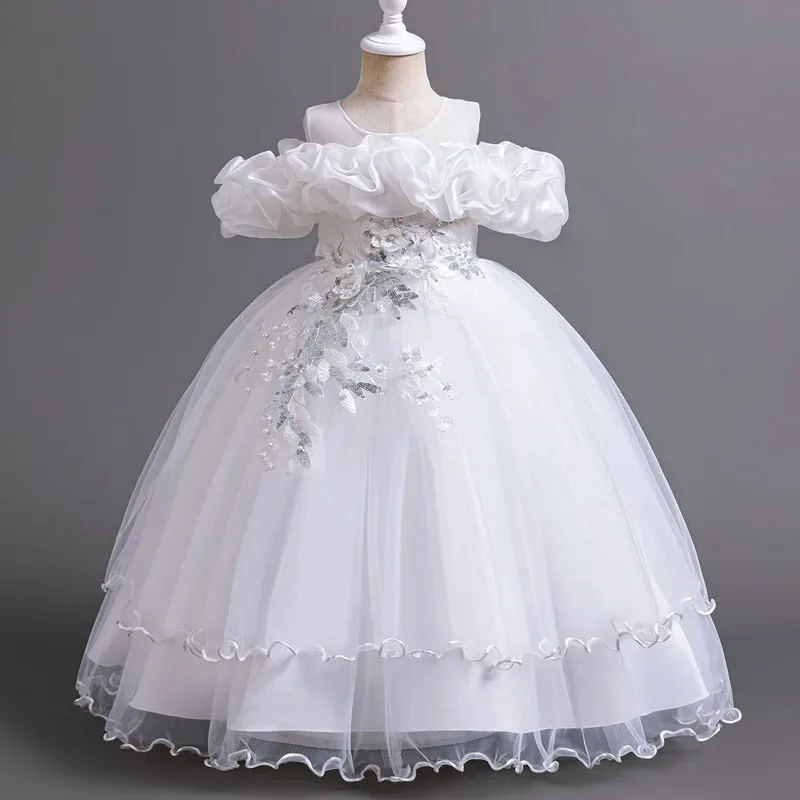 

COSda@Elegant Pink Flower Wedding Girls Party Dresses Bridesmaid Ball Gown Christmas Princess Girl Dress First Communion Kids Cl