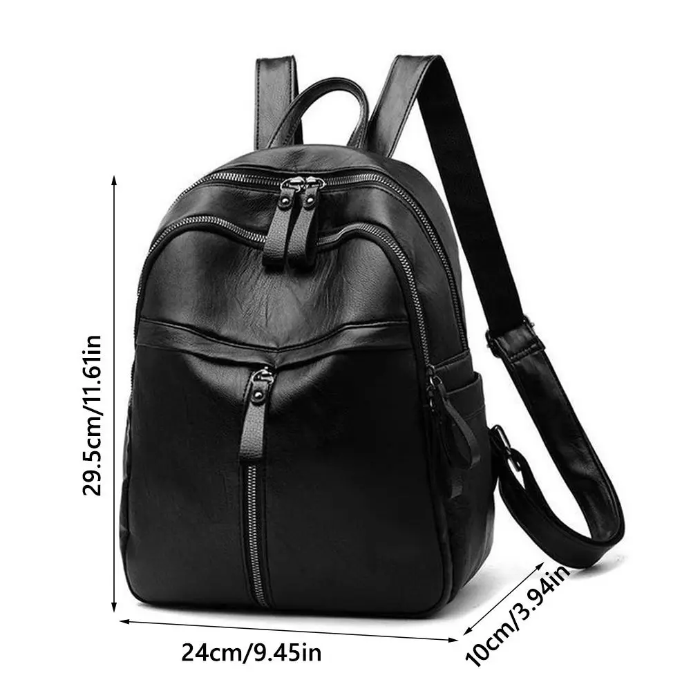 Simple PU Leather Women Backpack Black Large Capacity Shoulder Bags Waterproof Travel Bag Gift - view 5