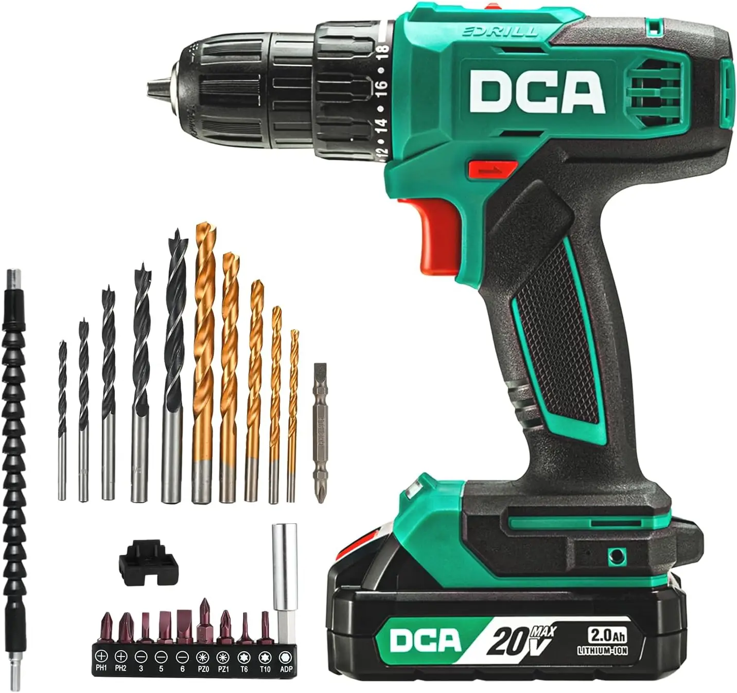 

20V Cordless Drill Kit with 354 in-lbs Torque, 2.0Ah Battery, 25-Piece Set for Wood Metal Walls