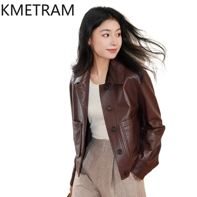 Genuine Leather Jacket Women Real Sheepskin Vintage Brown Jackets 2024 High Quality Outerwears Autumn Womans Clothing дубленка