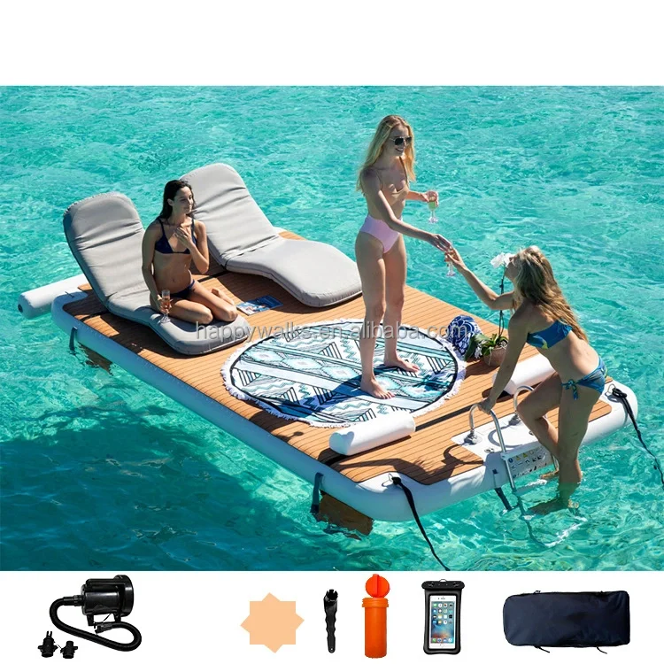 Outdoor inflatable swimming island floating raft motorboat dock summer water inflatable floating platform dock with tent