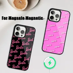 MINISO Pink Barbie Fashion Logo Phone Case For iphone Pro 11 Max 13 12 14 Mini 15 Plus Magsafe Magnetic Wireless Charging Shell