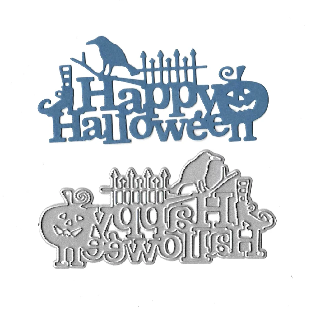 

Word Metal Cutting Dies Cut Mold Happy Halloween Decoration Scrapbook Paper Craft Knife Mould Blade Punch Stencils Die Cutter