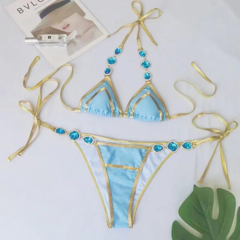 Bikini brasileño con diamantes de imitación para mujer, traje de baño femenino, conjunto de Bikini de dos piezas, 2024