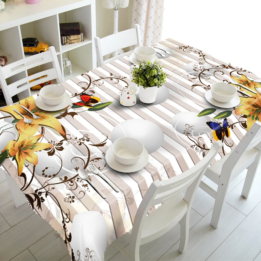 3D Carved Flowers Pattern Tablecloth Waterproof Cloth Rectangular Wedding Dinning Coffee Table Cover Kitchen Home Textiles