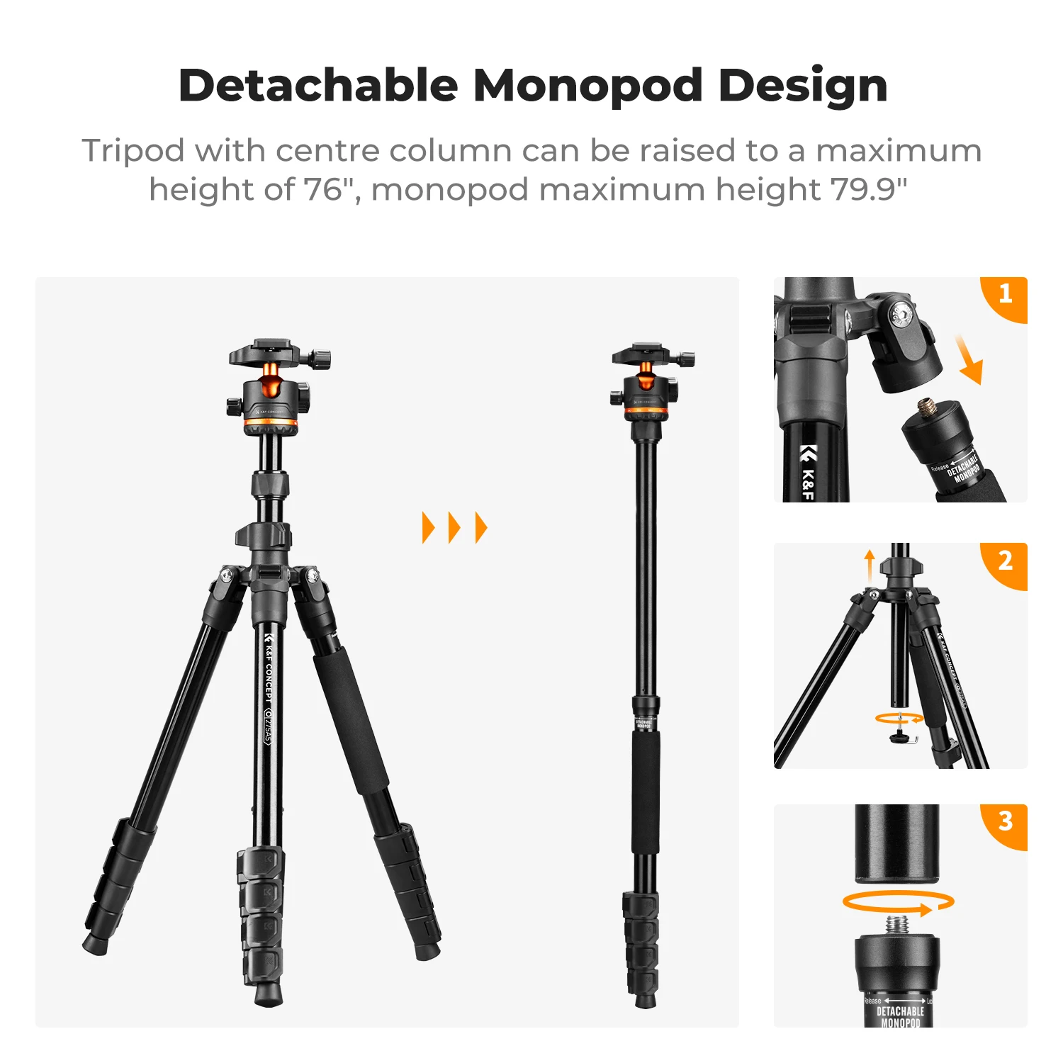 K&F Concept 75.6 بوصة/192 سنتيمتر كاميرا ترايبود الثقيلة DSLR ترايبود Monopod مع مشبك الهاتف المحمول الكرة رئيس تحميل قدرة 8 كجم/17.6 رطل