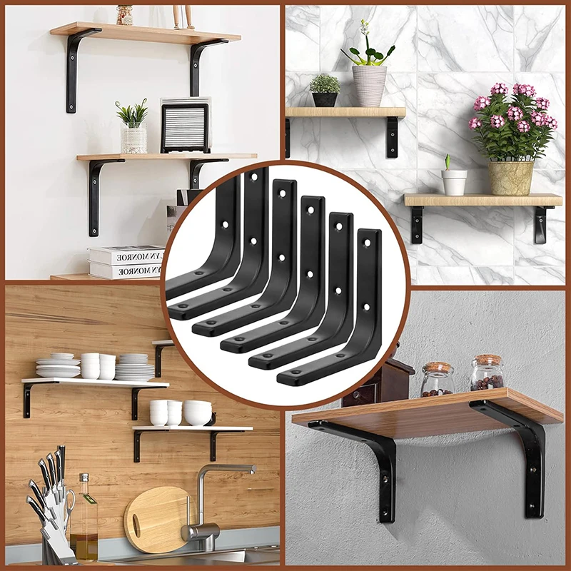 2 PCS Heavy Duty L-Shaped Shelf Brackets, Iron Right Angle Wall Mounted Supports for Industrial Furniture