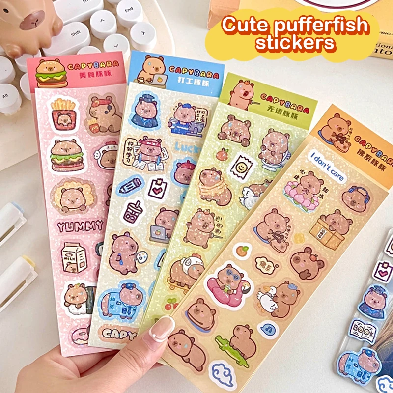 50Sheets Cute Cartoon Creative Capybara Sticker Decoration Sticker Fashion Laser Sticker DIY Diary Decorative Stick Stationery