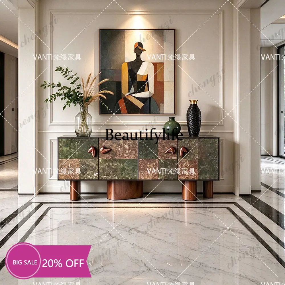 02 Medieval art color matching dining side cabinet high-end entrance decorative cabinet living room locker