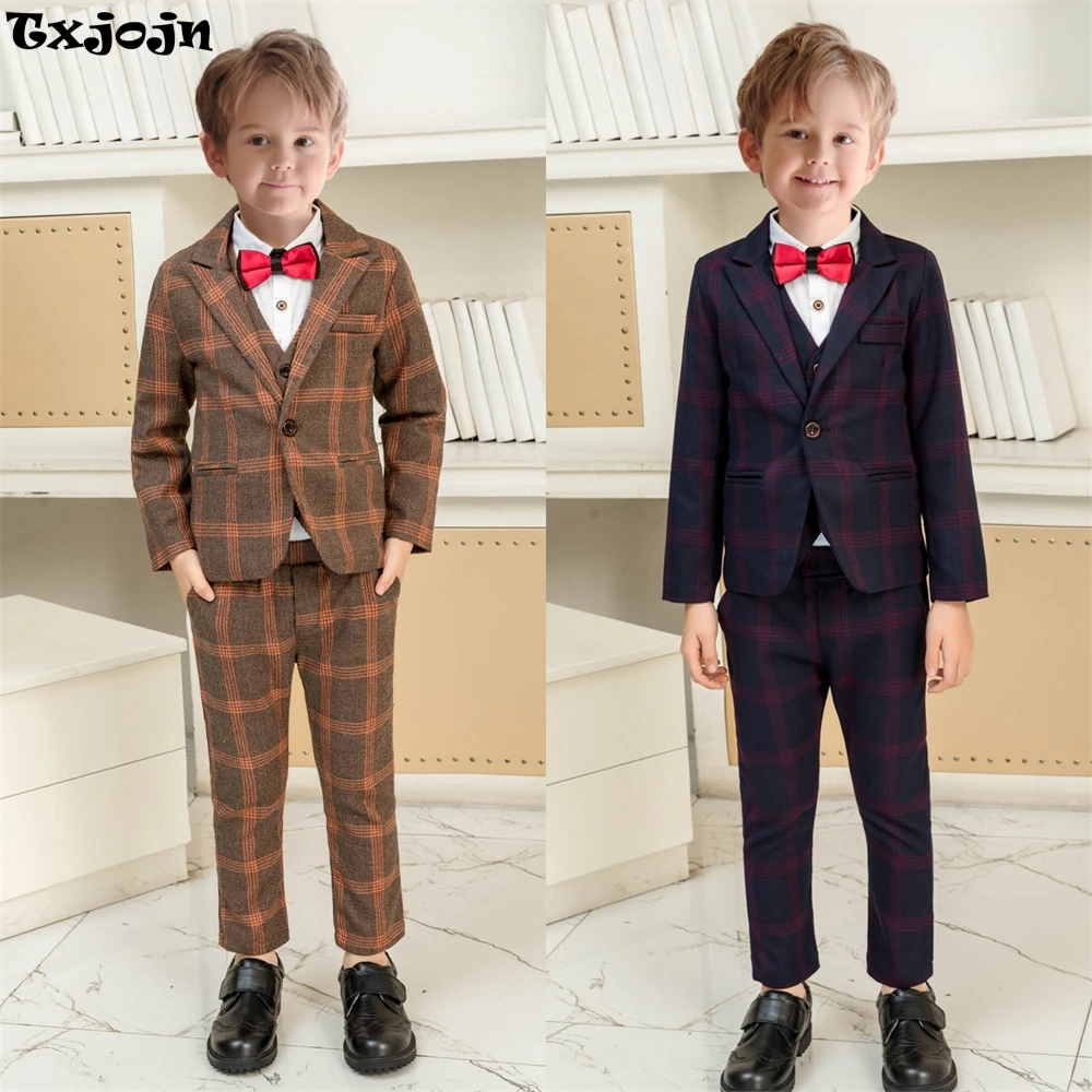 

Txjojn Classic Boys Lapel Plaid Suits For Formal Occasion Hot Sale Kids Regular Fit Dresswear Suit Set Award Ceremony