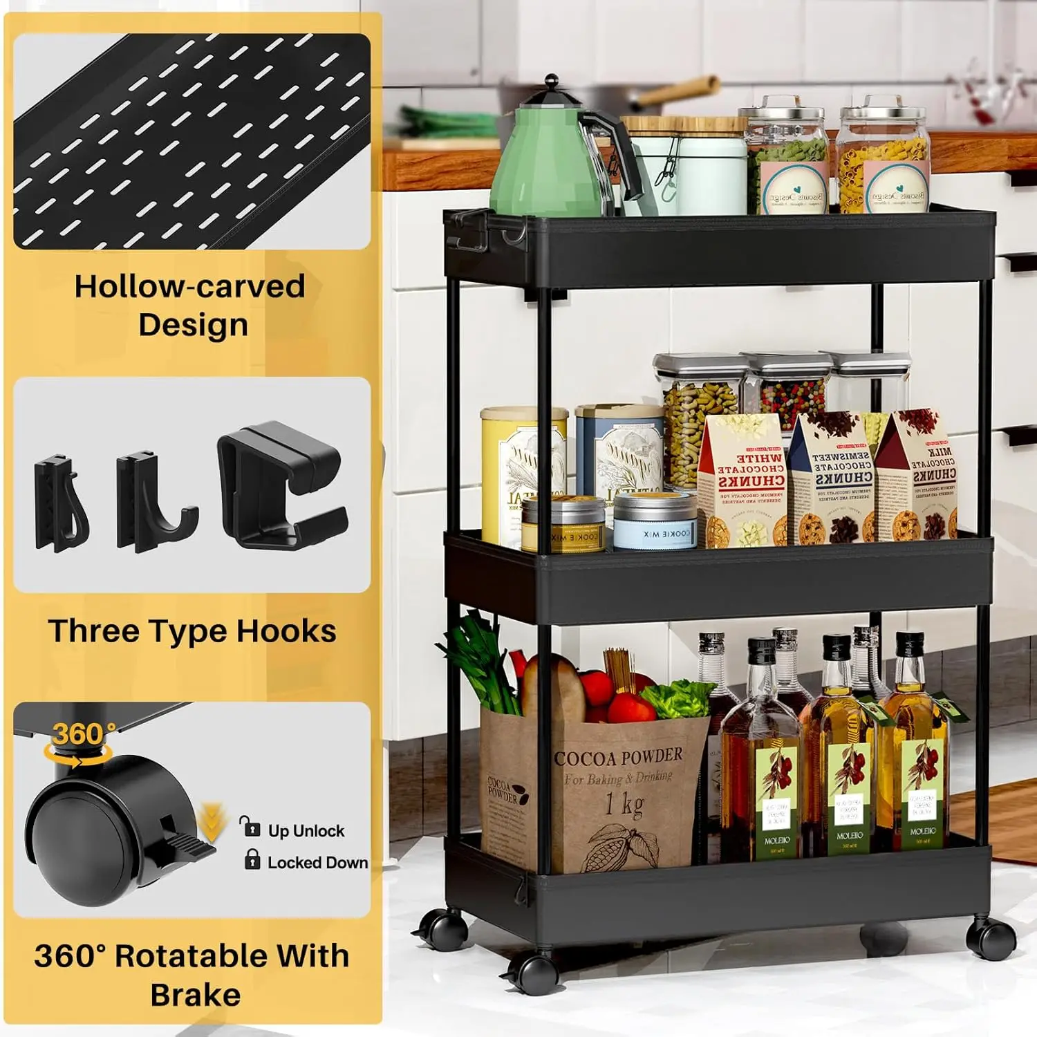 Storage Rolling Cart, Laundry Room Organization Bathroom Cart Organizer Utility Mobile Shelving