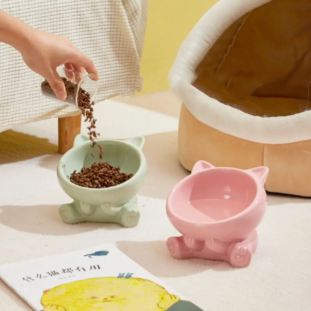 

Ceramic Cat Bowl Slanted Mouth Multi-use Pet High Foot Bowl Anti Tipping Large Capacity Pet Drinking Feeder Water Container