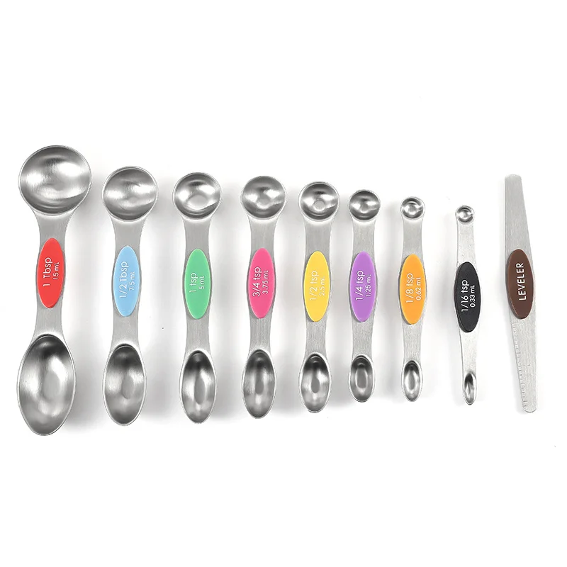 9PCS Stainless Steel Double Head Measuring Spoons Magnetic Measurement Teaspoon Tablespoon for Dry and Liquid Ingredients