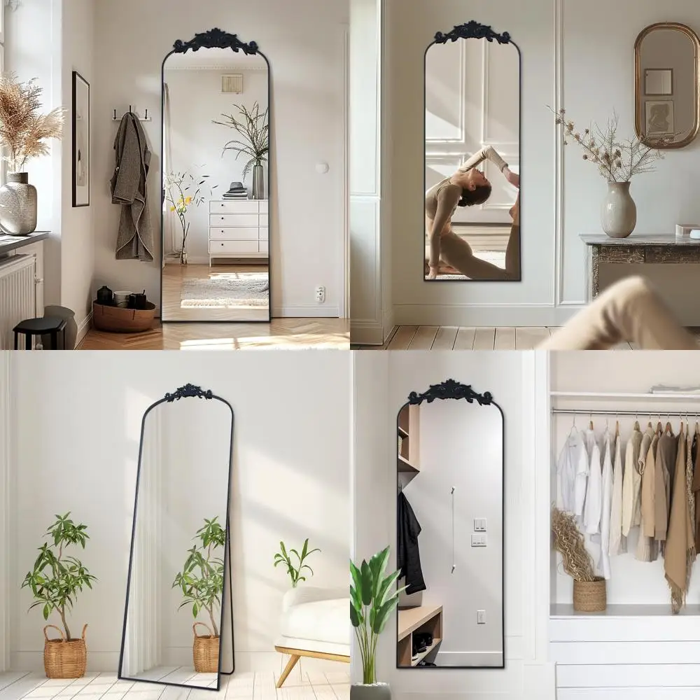 Vintage geschnitzter, verzierter freistehender Bodenspiegel in voller Länge, 58 x 18 Zoll, wandmontierbar, Ganzkörperspiegel mit Ap im antiken Stil