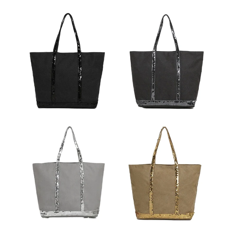 

Canvas Sequin Tote Bag Large Capacity Color Block Vintage Shoulder Bag Crossbody Bag for Women