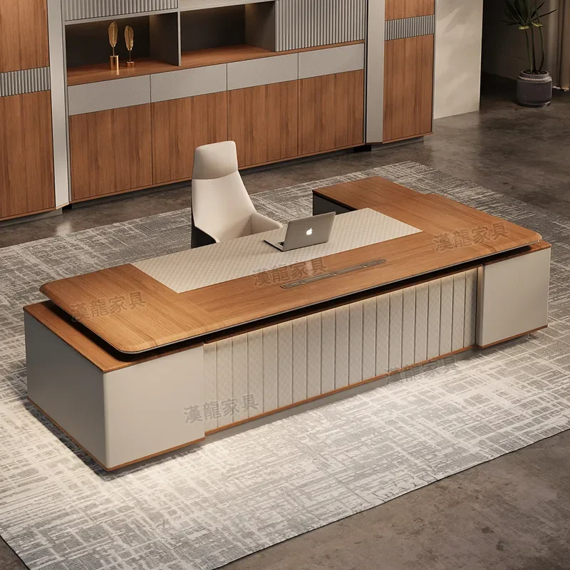 for E0 Grade High End Boss Table and Chair Light Luxury President Desk Set Manager Office Furniture Combination Chairperson