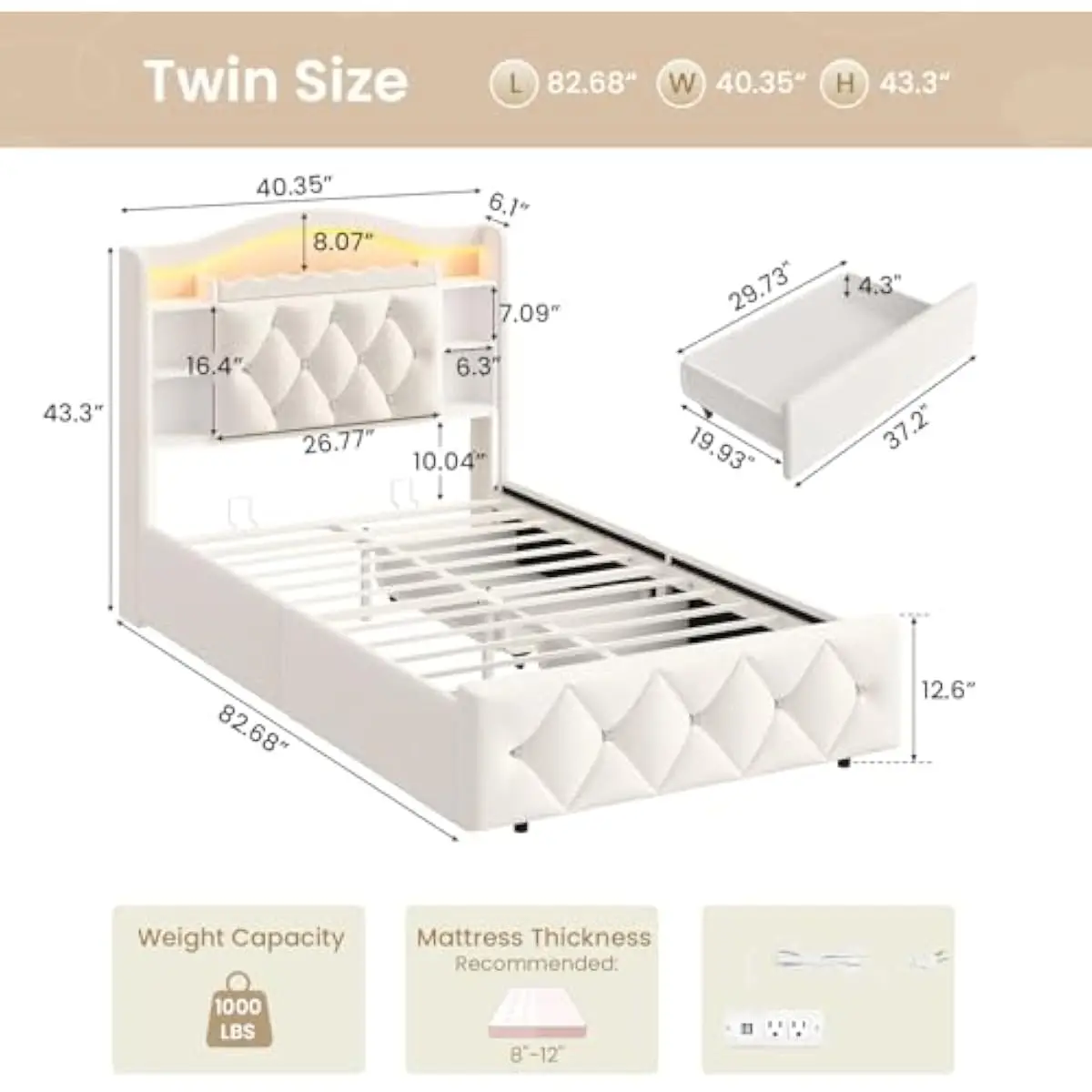 Twin Platform Bed with Castle-Style Headboard Diamond Tufting Pink Velvet Upholstery Dual Storage Drawers Mini Bookcase Shelves