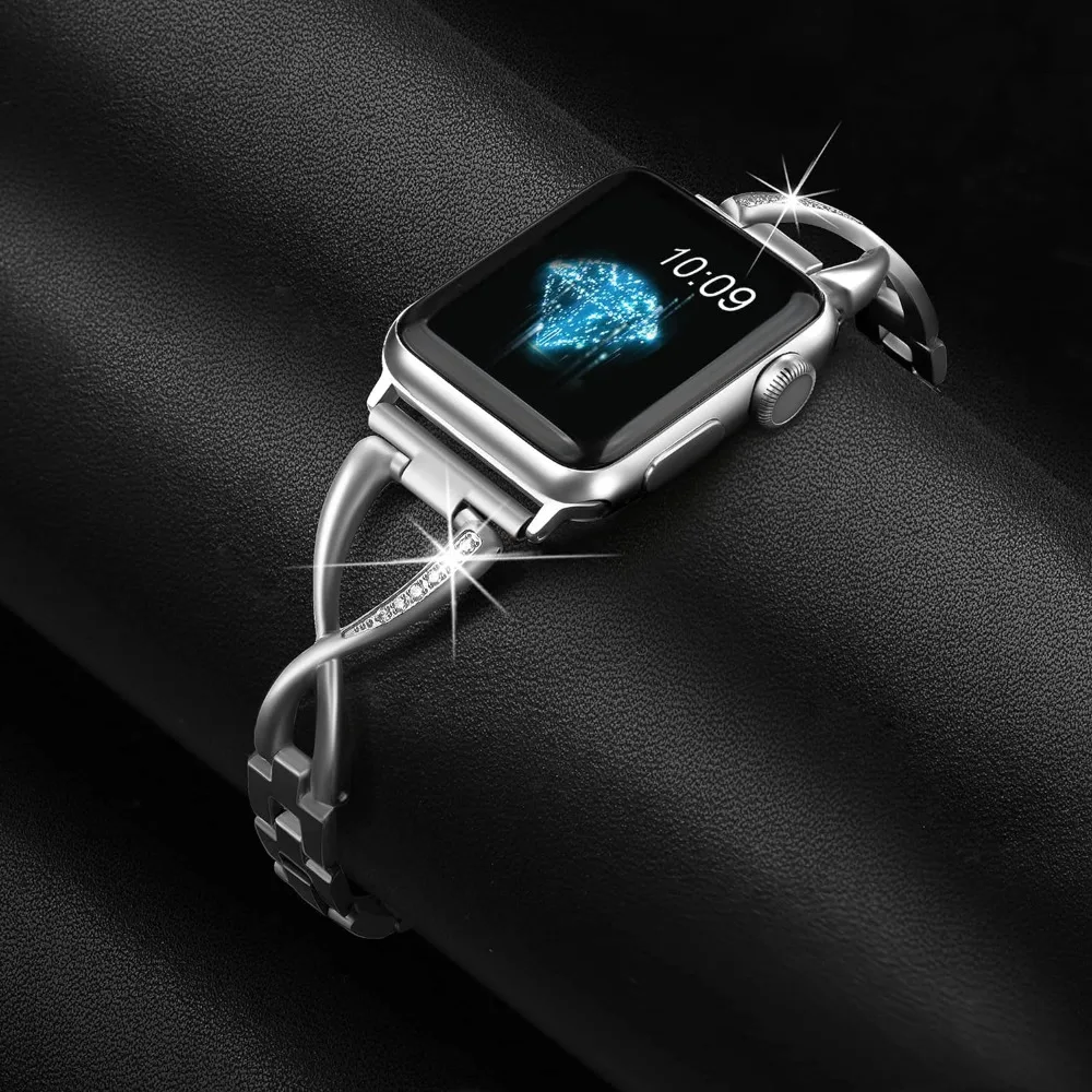 Bransoletka Link do Apple Watch 40mm 41mm 42mm 44mm 45mm 46mm Damska Elegancka Biżuteria Pasek do IWatch Series SE 10/9/8/7/6/5/4