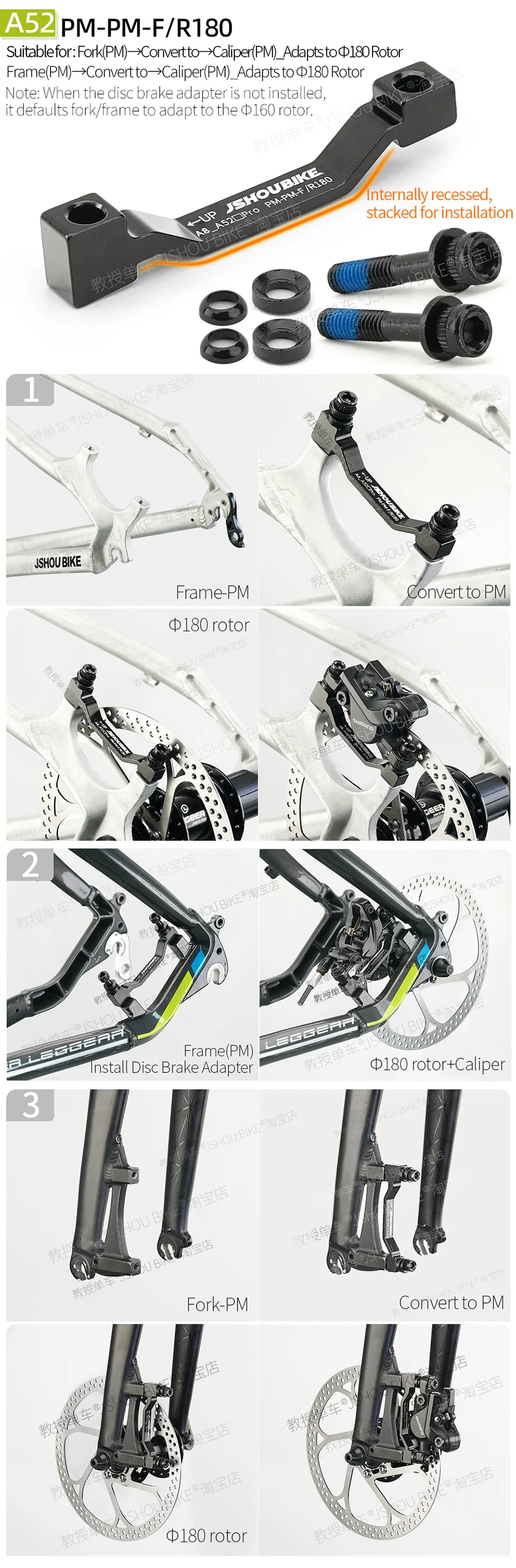 PM/IS MTB Scheibenbremse Mount Adapter 140mm 160mm 180mm 203mm Rotor Mountainbike Gabel Rahmen hinten Bremssattel Konverter Für Shimano – Detail 9
