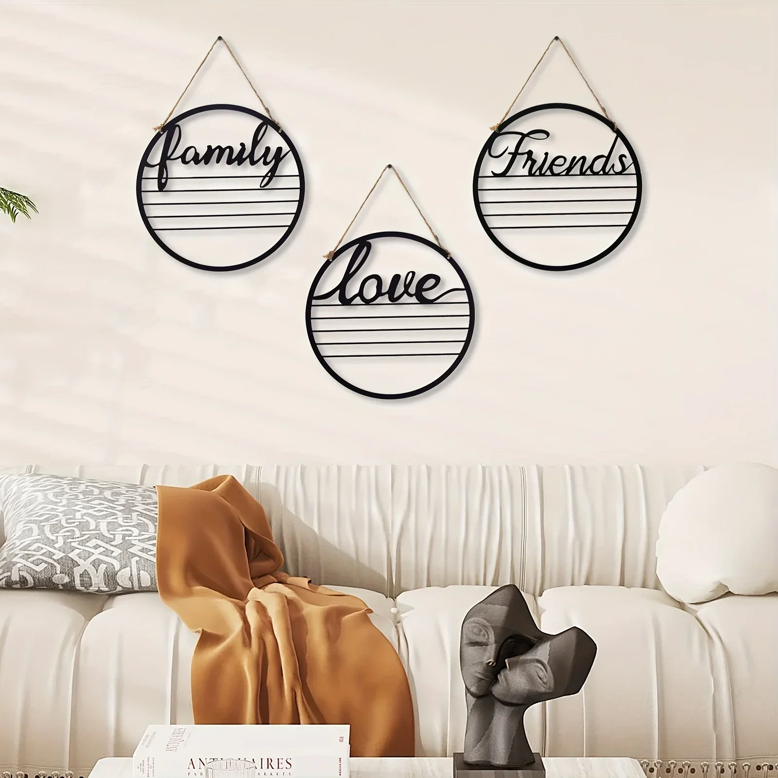 

Family Love Friends Metal Letters Wall Art - Minimalist Hanging Home Sculpture for Kitchen, Bathroom, Halloween Room Decor