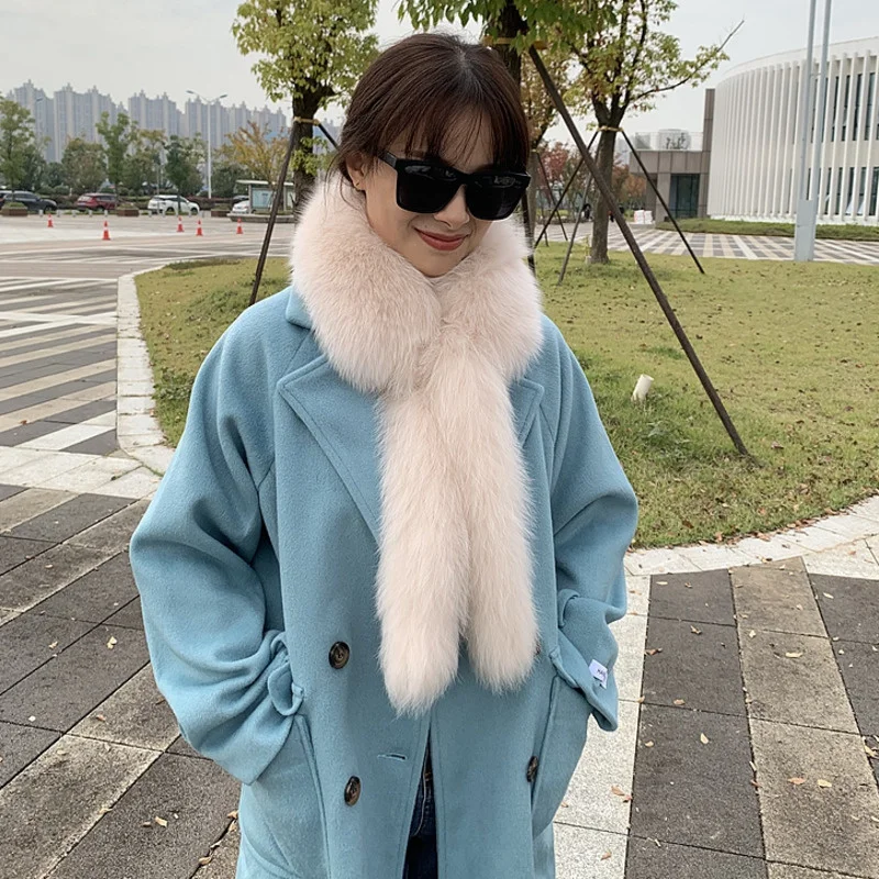 Fox Fur Collar Women Winter Hood Trims Fur Decor Natural Fur White Collar Neck Warmer Fur Scarf Shawls Female Coat Fur Collar