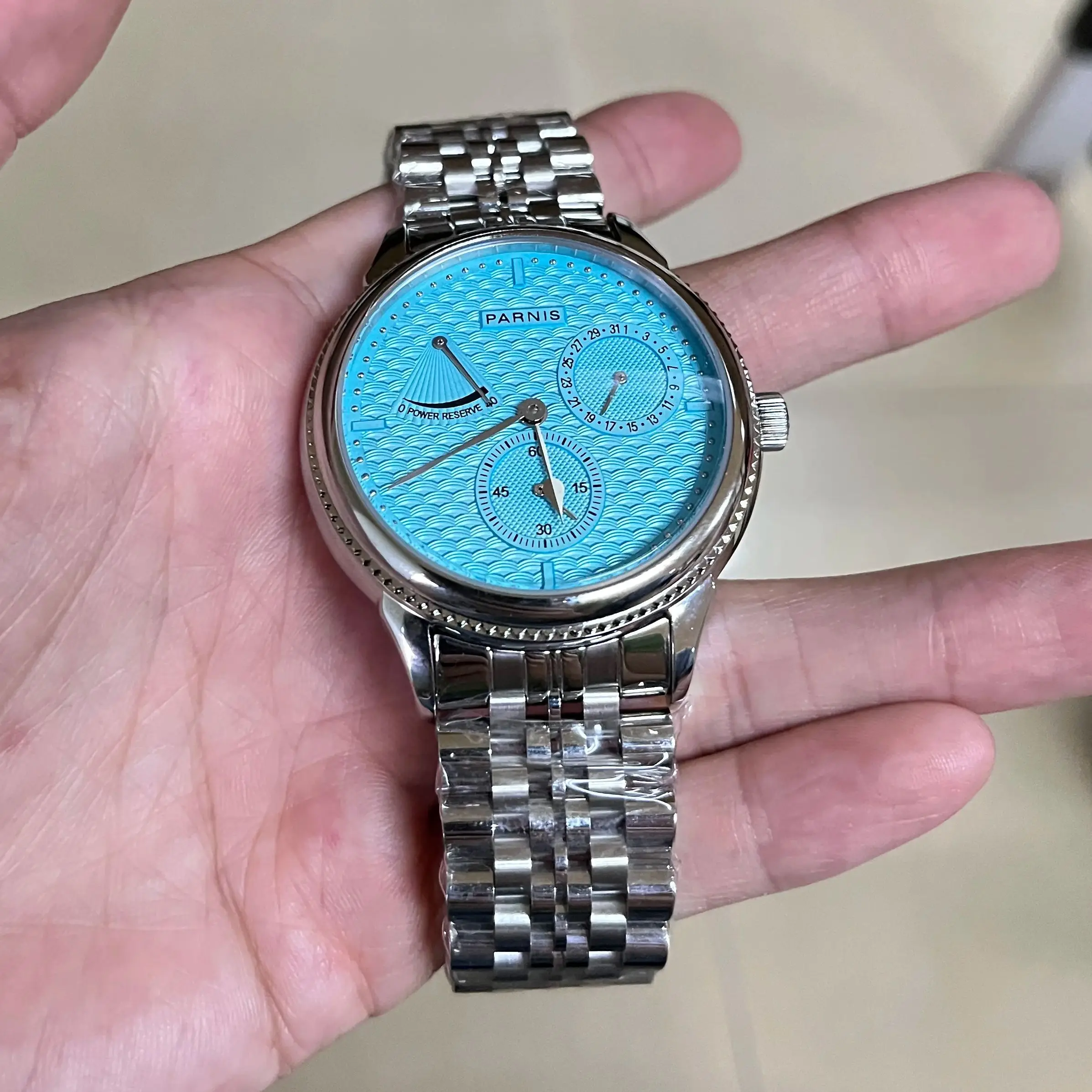 2026 New Parnis 42mm Silver Case Automatic Men Watches Power Reserve Stainless Steel Strap Mechanical Watch For Men reloj hombre