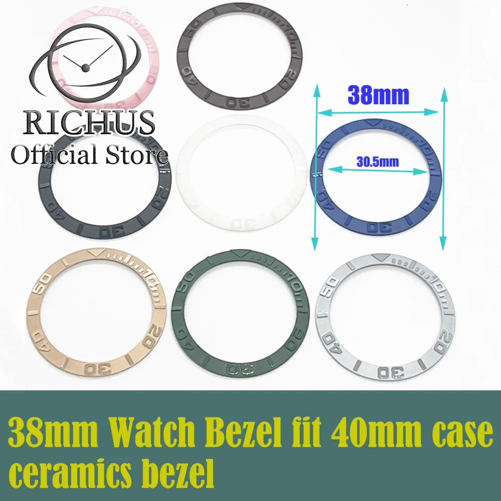 RICHUS 38mm Watch ceramic bezel black white coffee Blue bezel suitable for 40mm watch Case Accessorie