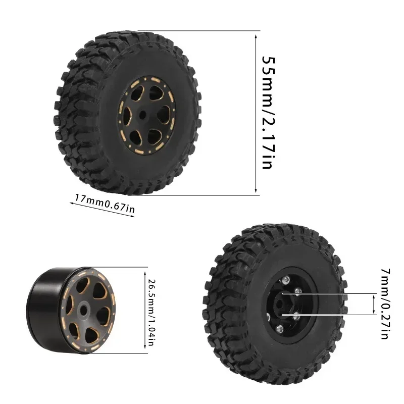 

FOR Black Coating Brass 1.0" Beadlock Wheel Tires Set for 1/24 1/18 RC Crawler Car Axial SCX24 AX24 TRX4M FCX24