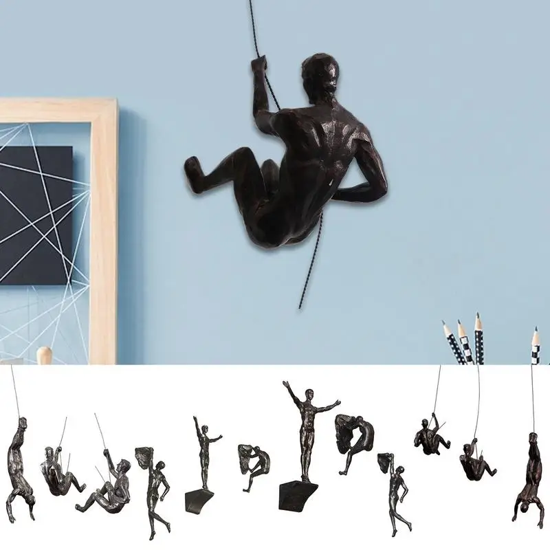 Retro Rock Climbing Man Resin Background Wall Hanging Decoration Sculpture Statue Figures Present Decor ornaments