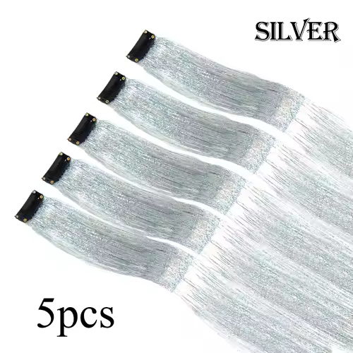 Shiny Sparkle Hair Extension Clip In Hair Tinsel Glitter Fairy Hair Tinsel Kit Heat Resistant 5Pcs Hair Streak Synthetic Hair - Image 12