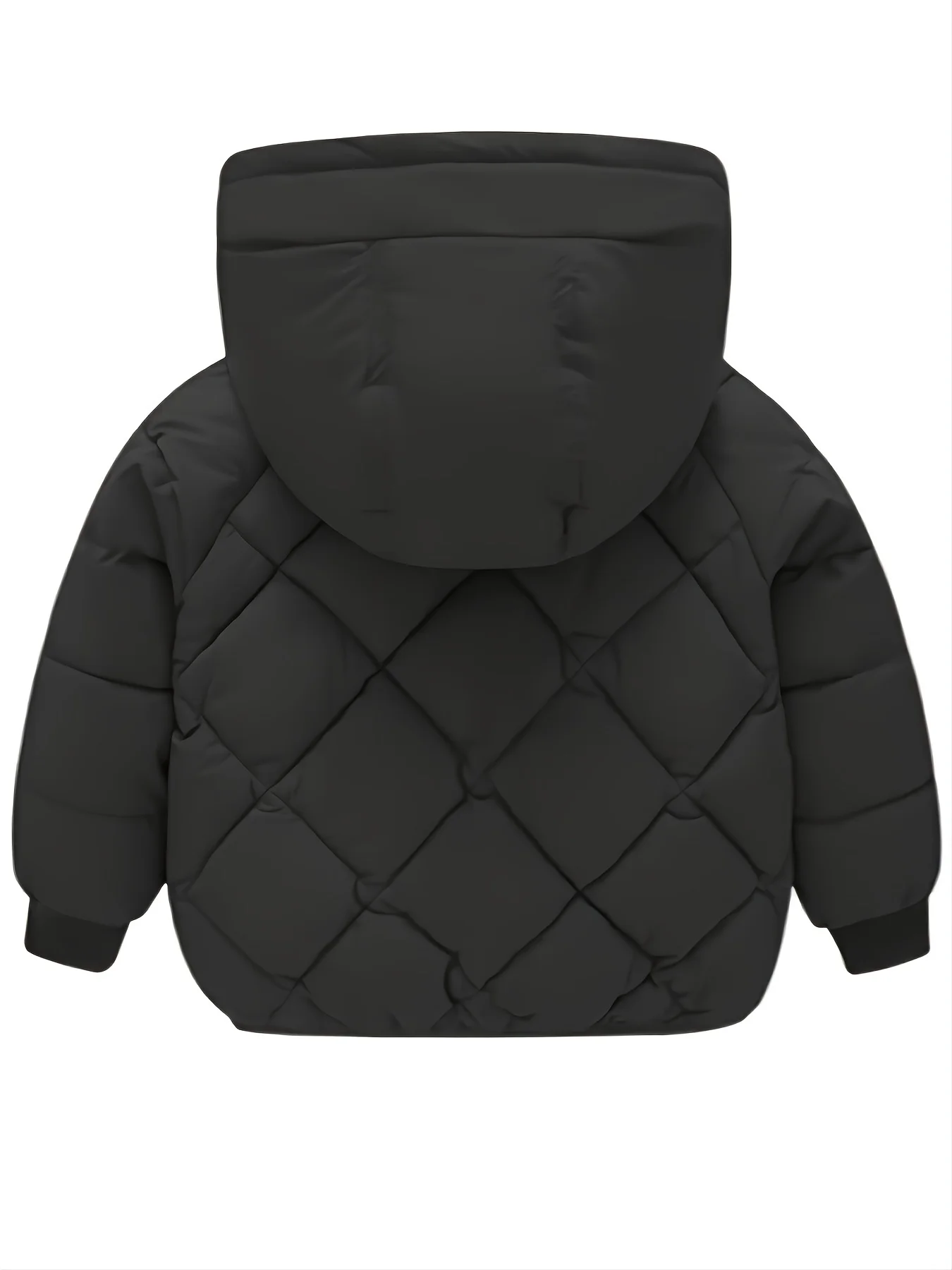 Boys And Girls Soft Fleece-lined Textured Padded Hooded Coat, Lightweight Solid Warm Puffer Jackets