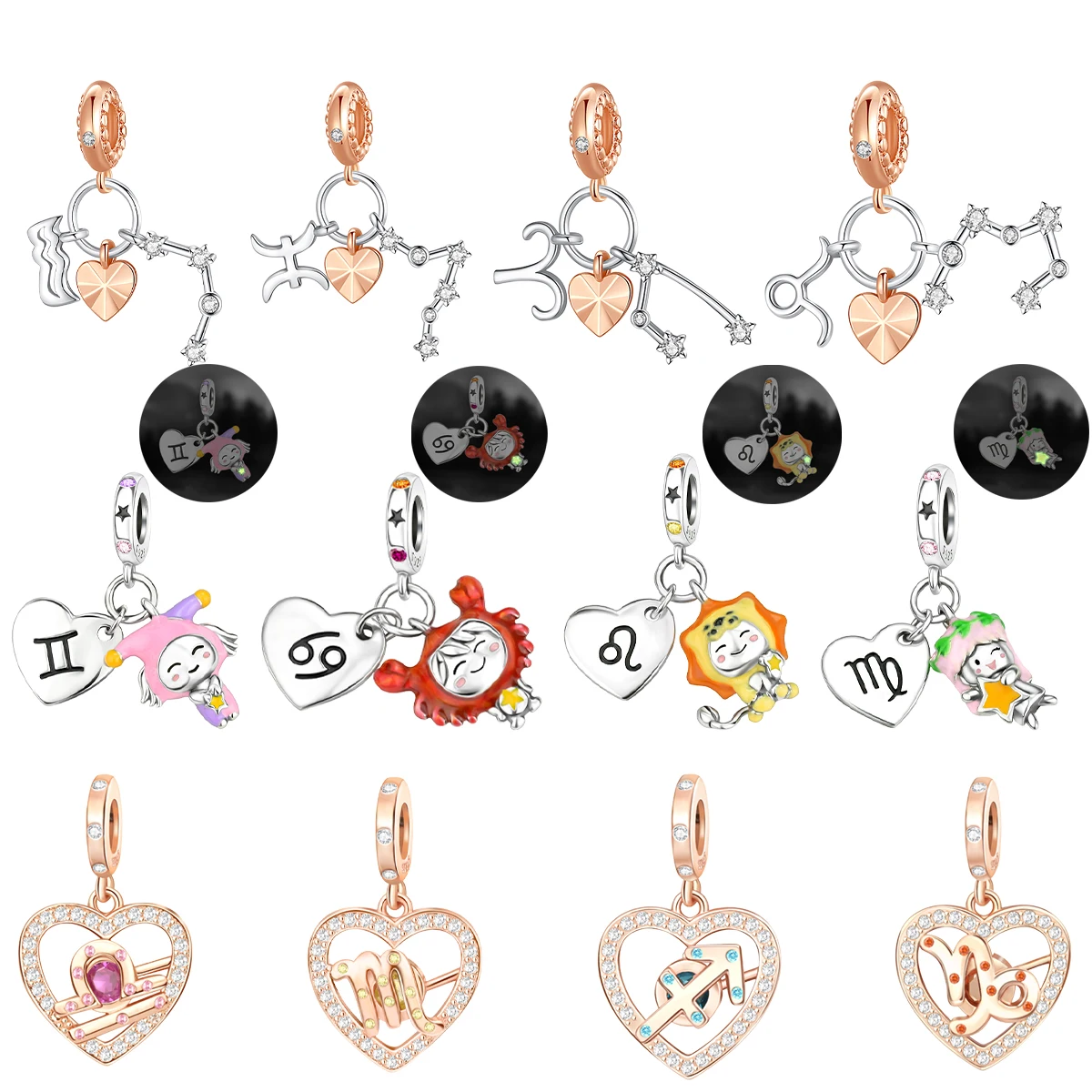 Abalorios de Plata de Ley 925 con doce constelaciones de la suerte, cuentas de Géminis, Capricornio, Toro, compatible con Pulsera Original, regalo de joyería DIY para mujer