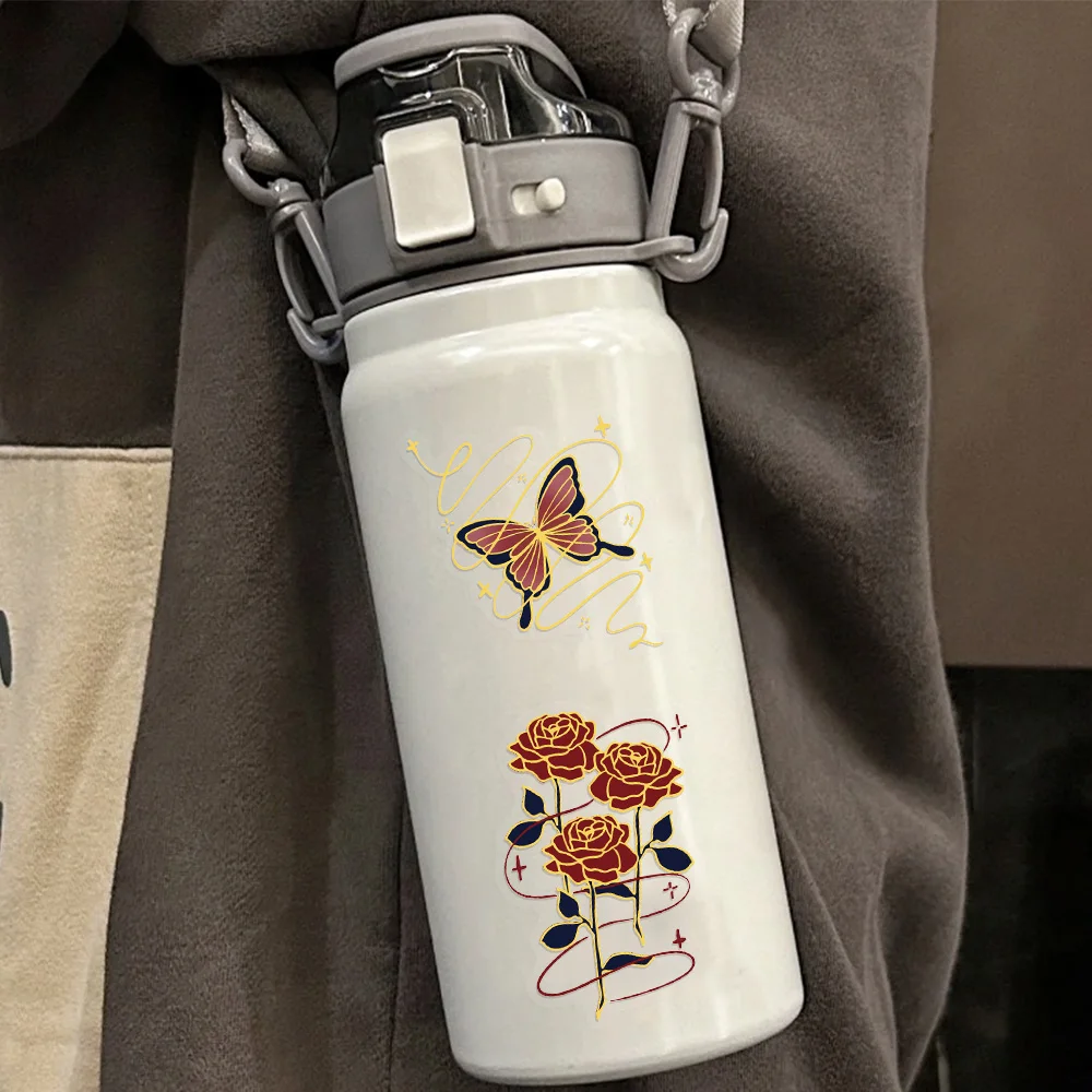 50 SZTUK Retro Różane Naklejki Dekoracyjne z PET, Przezroczyste, do Prezentów, Zestaw DIY na Laptopa, Kubek na Wodę, Torbę, Naklejki Dekoracyjne z Hot Stampingiem