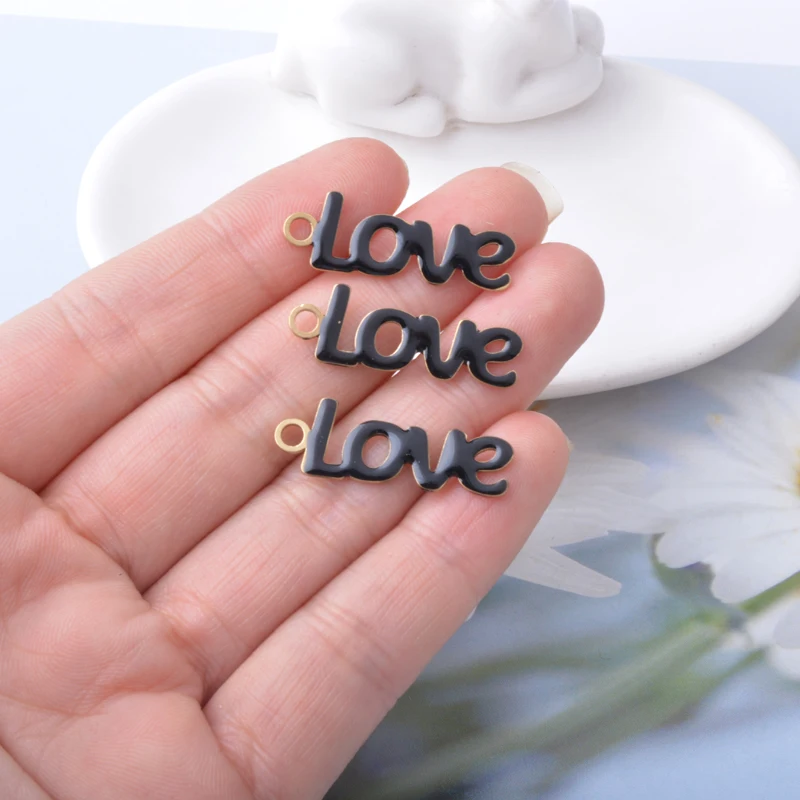 10 Stück doppelseitige Emaille-Buchstaben-Liebesanhänger aus Kupfer mit Öltropfen-Effekt, Mädchen-Alphabet-Ohranhänger, DIY-Schmuck, Halsketten-Zubehör – Detail 8