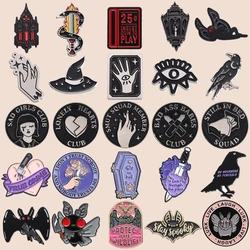 Fashion Punk Magic Witch Hat Enamel Pin Purple Crow Dagger Heart Bat Moth Man Brooch Badge Cartoon Gothic Jewelry Accessory Gift