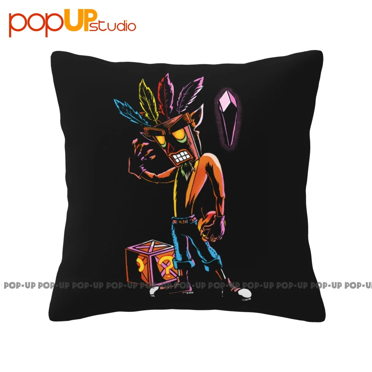 Square Crash Bandicoot Aku Aku Mask Pillowcase Throw Pillow Cover Healthy Decorative Comfortable